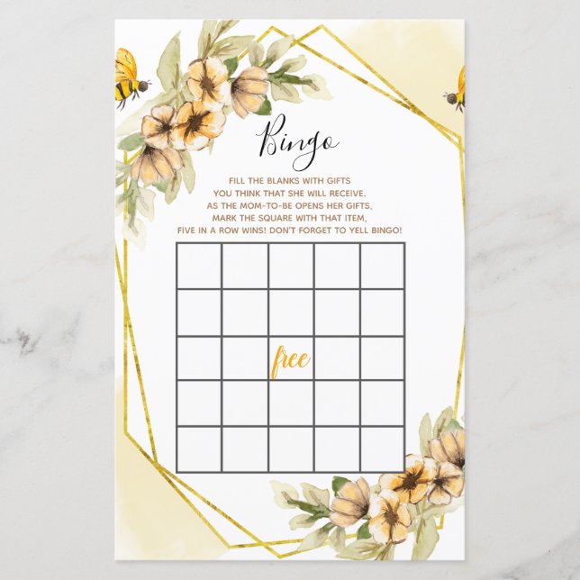 Bee Botanical Watercolor Bingo Game (Framsida)