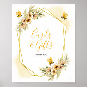Bee Botaniskt vattenfärgkort och presentkort Poster