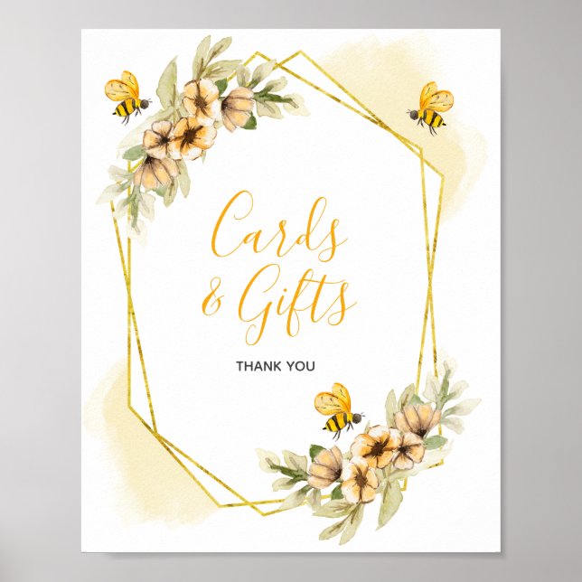 Bee Botaniskt vattenfärgkort och presentkort Poster (Framsidan)