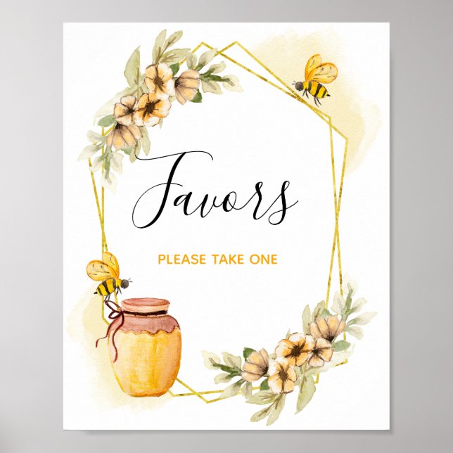 Bee Botaniskt vattenfärgsfavorittecken Poster (Framsidan)