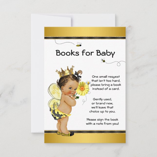 Bee Bring A Book Etnisk Flickbaby Shower Inserts Inbjudningar (Framsida)