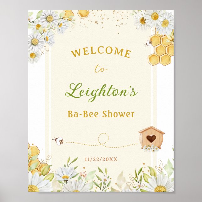 Bee Bumblebee Little honey Gult Cute Baby Shower Poster (Framsidan)