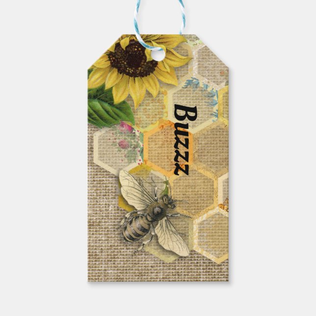 Bee Buzz Honeycomb Tack Gift Märkre Presentetikett (Framsidan)