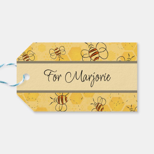 Bee Buzzing honey Bees Cute Presentetikett (Baksidan Horisontell)
