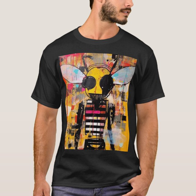 Bee Character Art Grunge Pop Art Insect Hybrid  T Shirt (Framsida)