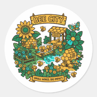 Bee City Små Vingar Stor Inverkan Runt Klistermärke