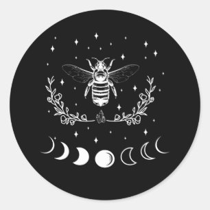 Bee Crescent Måne Witchcraft Wicca Goth Insekt Runt Klistermärke