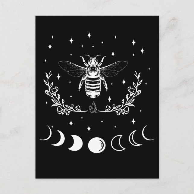 Bee Crescent Måne Witchcraft Wicca Goth Insekt Vykort (Framsida)