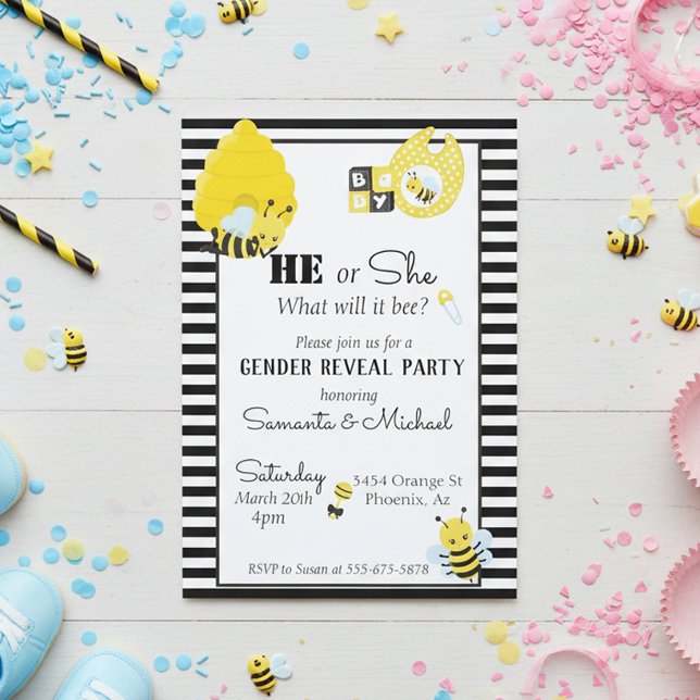 Bee Cute Gender Baby Reveal Party Inbjudningar (Skapare uppladdad)