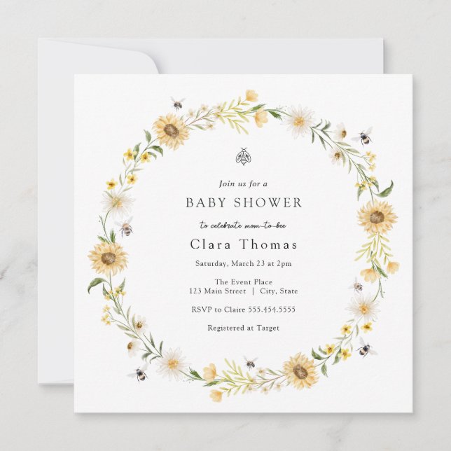 Bee Daisys Sunblommor Inbjudningskort för möhippan (Framsida)