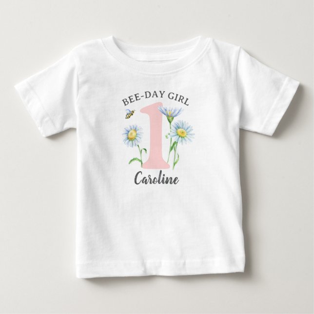 Bee-Day Flickigt med Rosa och Tusenskönor T Shirt (Framsida)