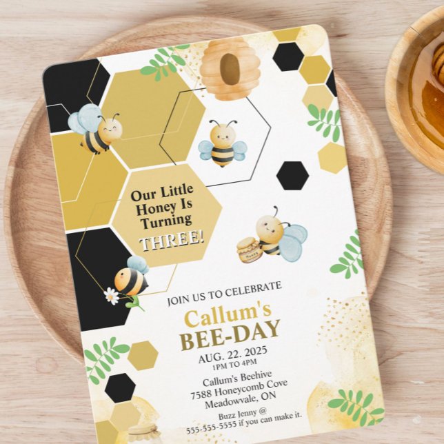 Bee-Day Födelsedagsinbjudan Inbjudningar (Bee theme kid's birthday invitation)