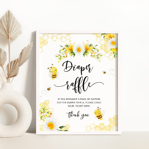 Bee Diaper raffle Baby dusch-skylt Poster