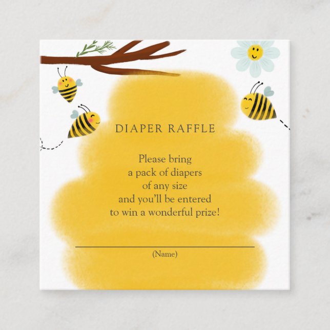 Bee Diaper Raffle Biljett for Baby Shower Tilläggskort (Framsida)