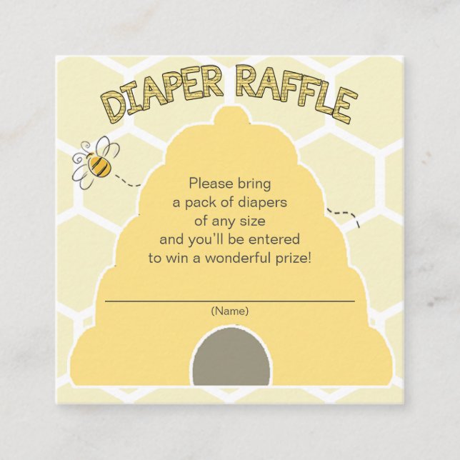 Bee Diaper Raffle Biljett för babyskor Tilläggskort (Framsida)