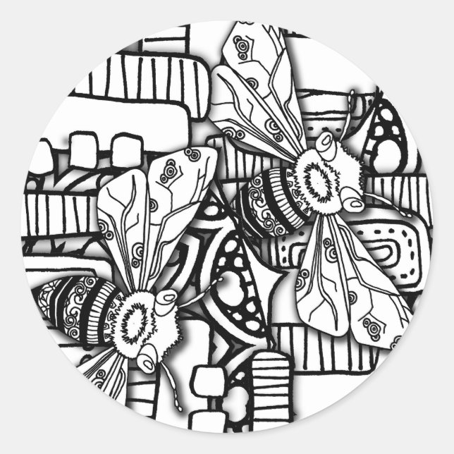 Bee Doodles Runt Klistermärke (Framsida)