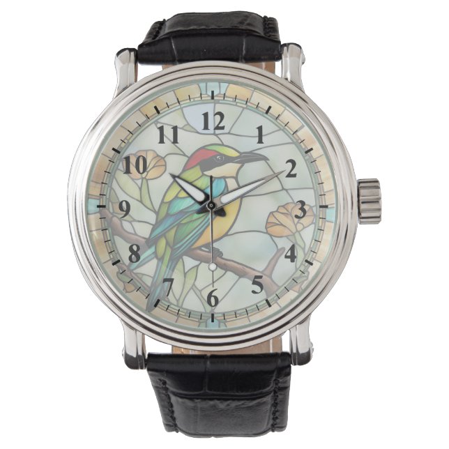 Bee eater Bird Faux-målad glasfärgad fågel Armbandsur (Framsida)