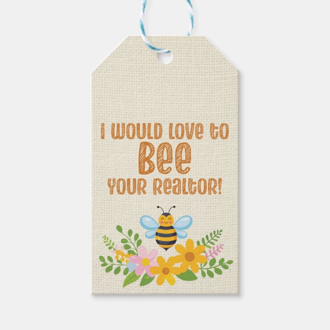 Bee Editable POP BY för Realtors, honungsgift Presentetikett (Framsidan)