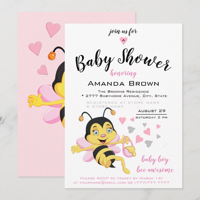 Bee Fantastisk Flicka Shower | Inbjudningar (Fram/baksida)