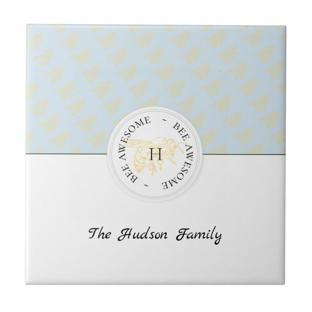 Bee Fantastisk Golden Bee Personlig Monogram Kakelplatta (Framsidan)