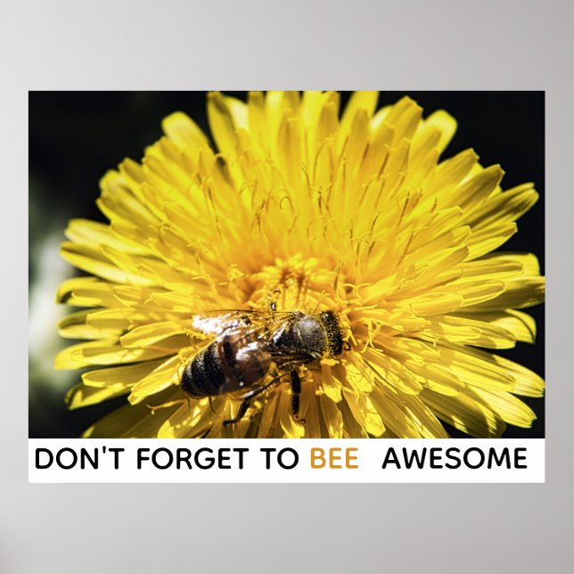 Bee fantastisk inspirationshäst på gult dandelion poster (Framsidan)