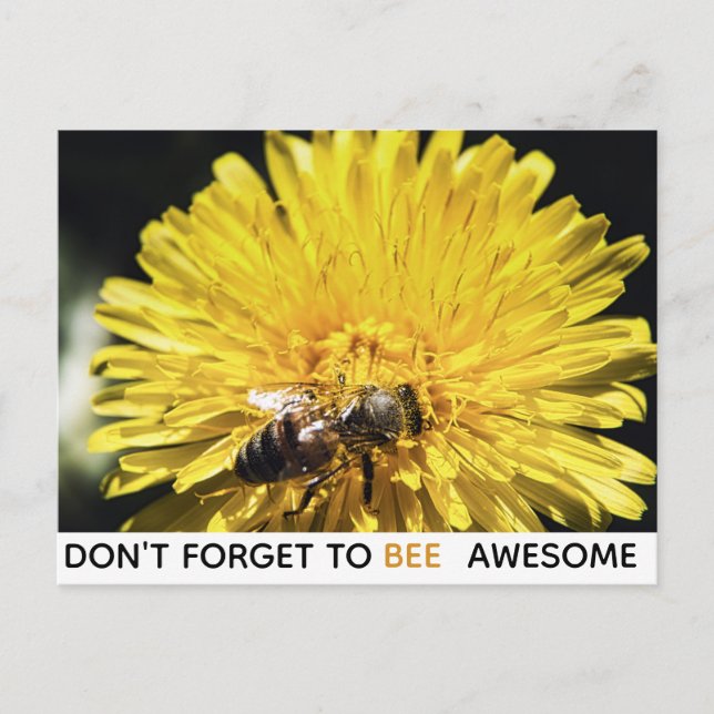Bee fantastisk inspirationshäst på gult dandelion vykort (Framsida)