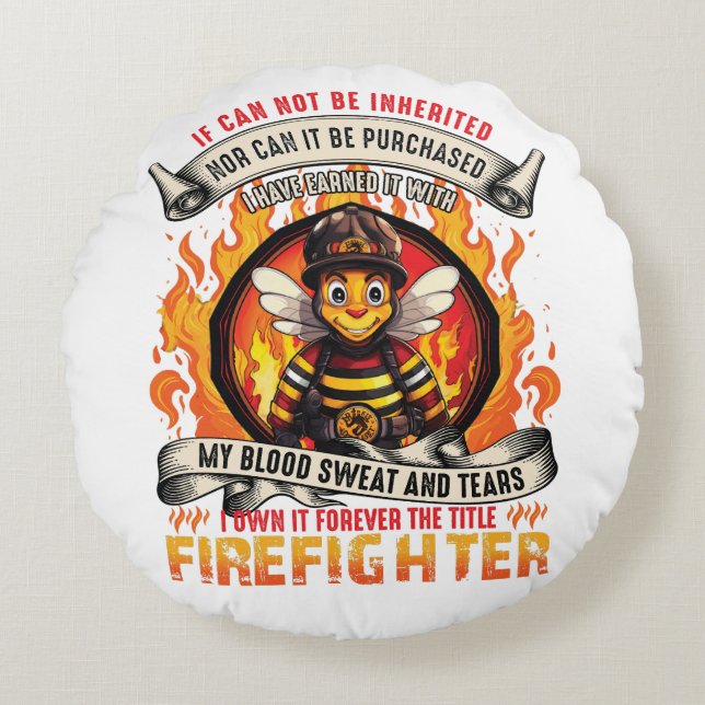 Bee Firefighter Rund Kudde (Framsidan)