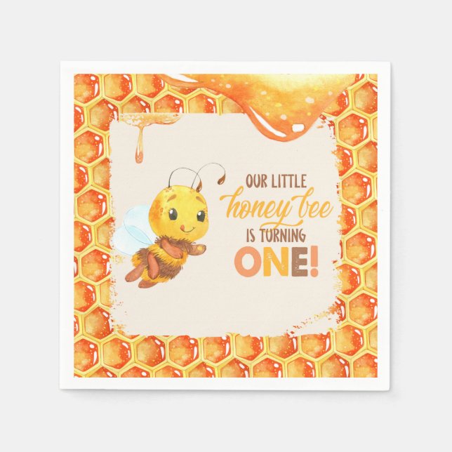 Bee First Birthday Napkin Pappersservett (Framsidan)