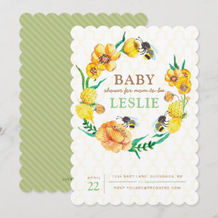 Bee Flower Baby Shower Inbjudan