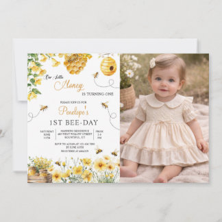 Bee Flower Our Little Honey Is Turning Birthday  Inbjudningar