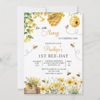 Bee Flower Our Little Honey Is Turning Birthday Inbjudningar