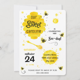 BEE Födelsedagsfest inbjudan honungsbidag gult