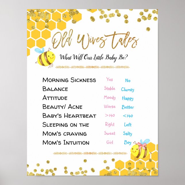 Bee Gamle Wives Tales Gender Reveal Board Poster (Framsidan)