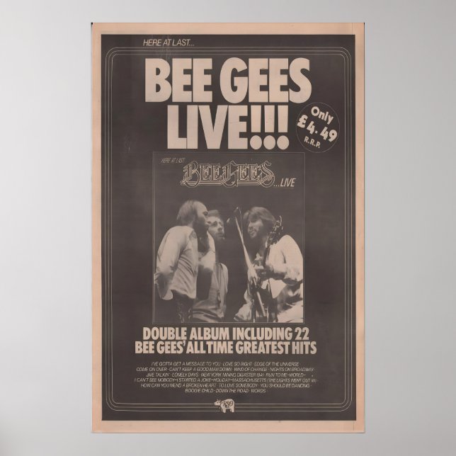 BEE GEES - original NME-affisch 1977 - Live - Barr Poster (Framsidan)