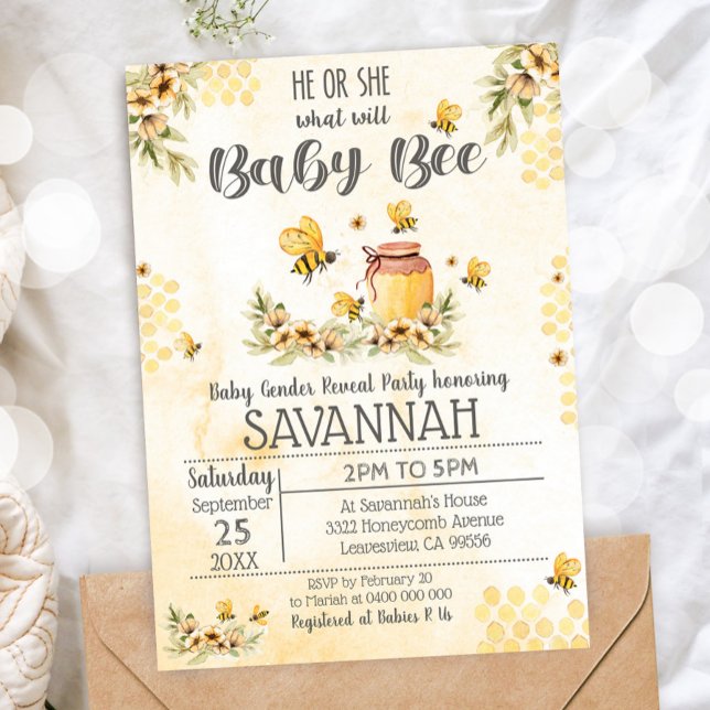 Bee Gender Reveal Baby Shower-inbjudan Vår Inbjudningar (Skapare uppladdad)
