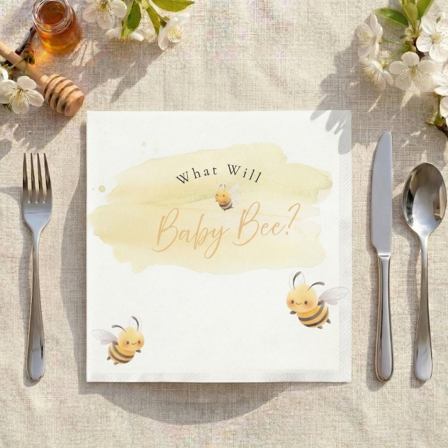 Bee Gender Reveal Napkins What Will Baby Bee Pappersservett (What will baby bee napkin)