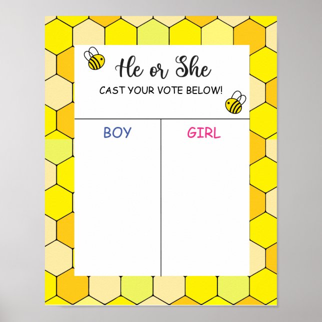 Bee Gender Reveal-votering Board Poster (Framsidan)