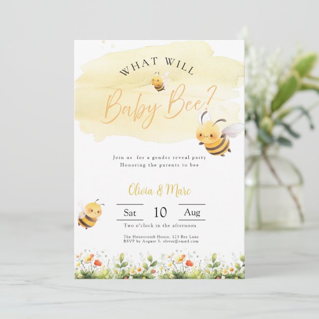Bee Gender Reveal • What Will Baby Bee Inbjudningar (Stående Fram)