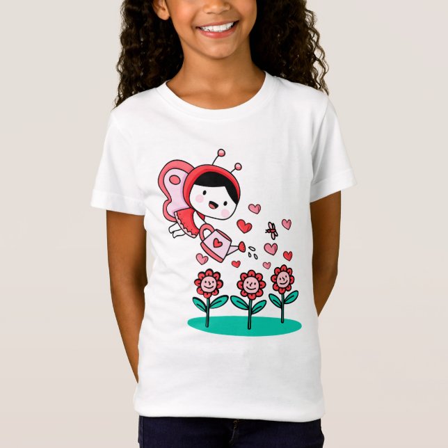 Bee Girl Flies Flower Kärlek Garden T Shirt (Framsida)