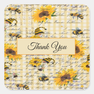 Bee Gnome Solros Fyrkantigt Klistermärke