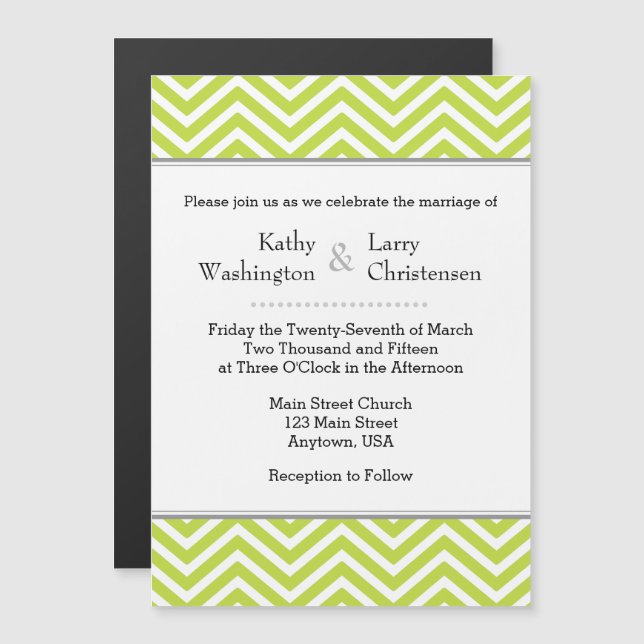 Bee Green Chevron Magnetic Wedding bjudande Magnetisk Inbjudningskort (Fram/baksida)