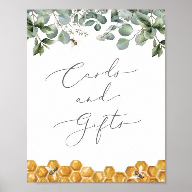 Bee Greenery Baby Shower Card and Gifts Sign Poster (Framsidan)