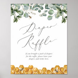 Bee Greenery Baby Shower Diaper Raffle Sign Poster