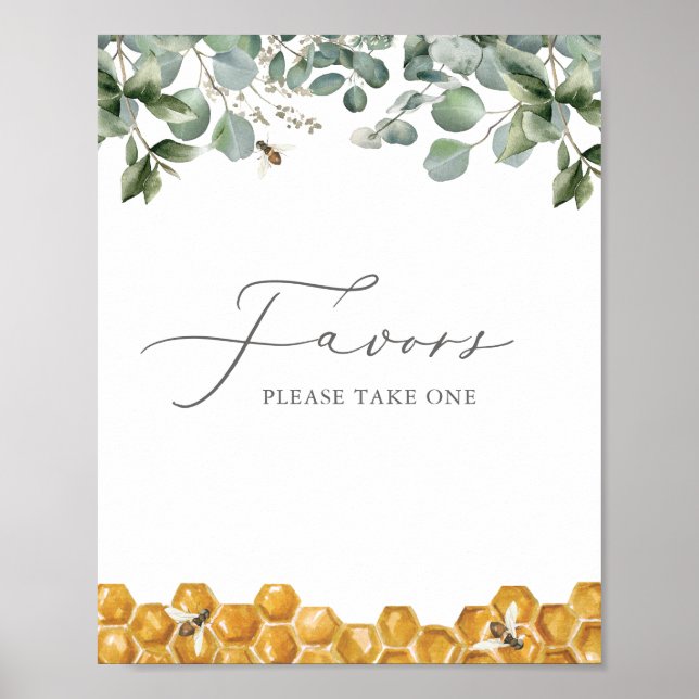 Bee Greenery Baby Shower Favests Sign Poster (Framsidan)
