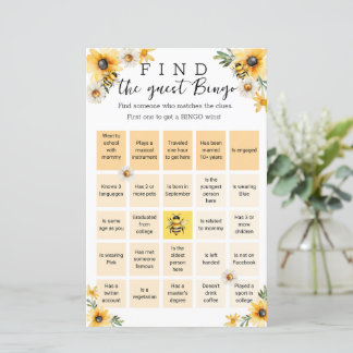 Bee Gula blommor Baby Shower bingo-spel