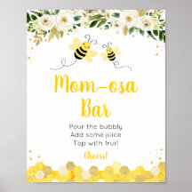 Bee Guld Blommigt Baby Shower Mimosa Pub Sign