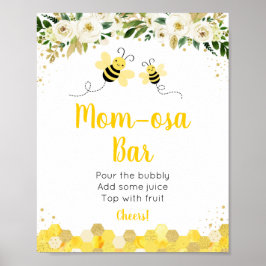 Bee Guld Blommigt Baby Shower Mimosa Pub Sign Poster