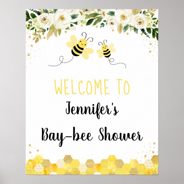 Bee Guld Blommigt Kön Neutral babyvisningsprogram  Poster (Framsidan)