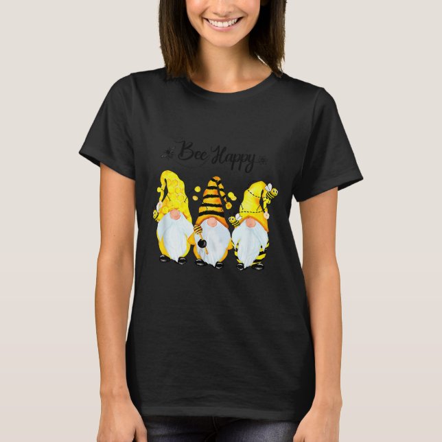Bee Happy Bee Gnome Spring  T Shirt (Framsida)