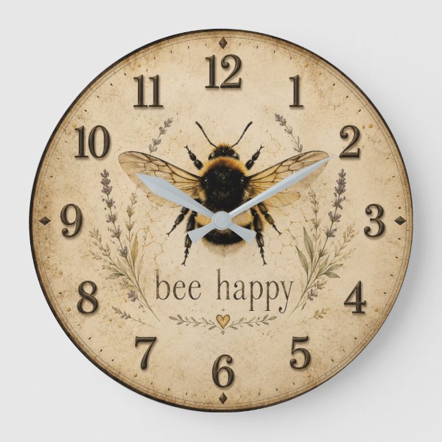 Bee Happy Bumble Bee  Stor Klocka (Framsida)